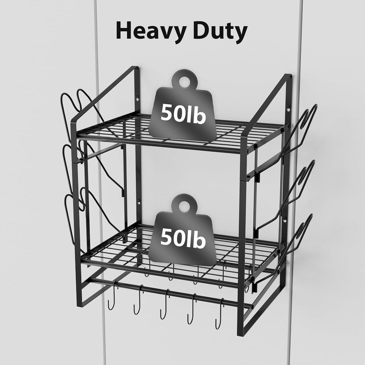 28 Inch Pot Rack Wall Mounted, 2 Tier Pots and Pans Organizer with 20 Hooks and 6 Pot Lid Holders, Heavy Duty Steel Pot and Pan Hanger for Kitchen Cookware Utensils Storage 34.7" Lx13 Wx26.4 H