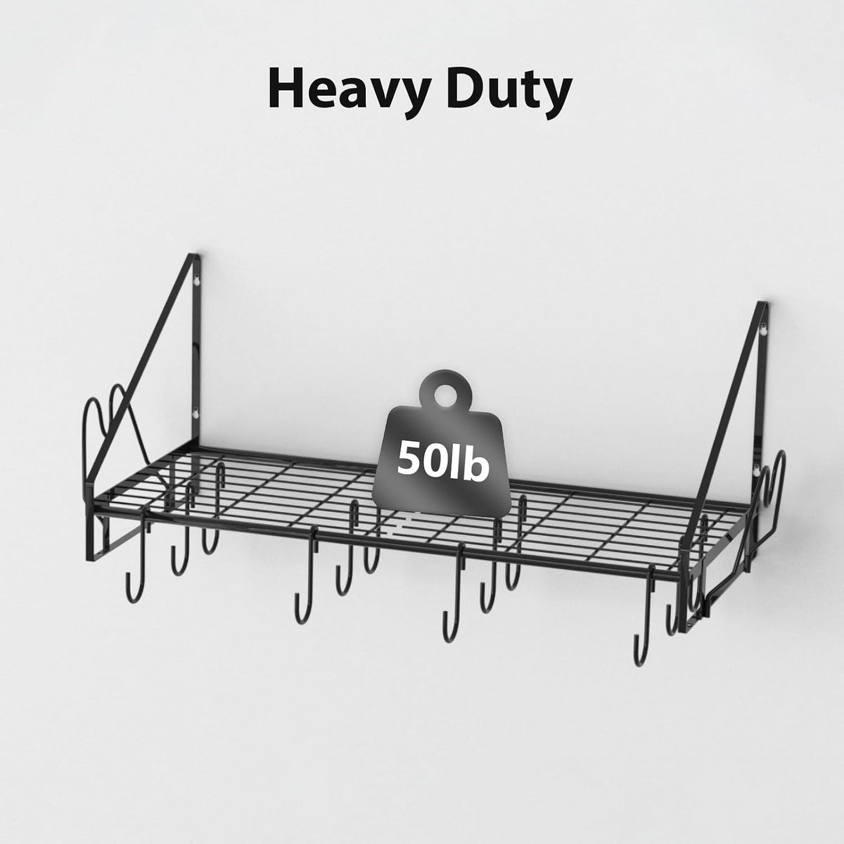 28 Inch Pot Rack Wall Mounted, 2 Tier Pots and Pans Organizer with 20 Hooks and 6 Pot Lid Holders, Heavy Duty Steel Pot and Pan Hanger for Kitchen Cookware Utensils Storage 34.7" Lx13 Wx26.4 H