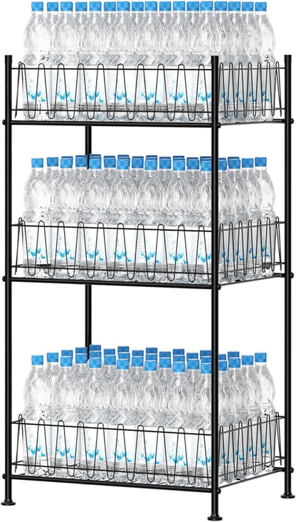 5 Tier Water Bottle Organizer Rack Metal Free Standing Water Storage Rack Beverage Holder Bottled Water Stand for Floor, Space Saver Soda Drink Shelf for Kitchen Living Room, Black