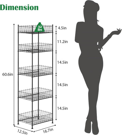 5 Tier Water Bottle Organizer Rack Metal Free Standing Water Storage Rack Beverage Holder Bottled Water Stand for Floor, Space Saver Soda Drink Shelf for Kitchen Living Room, Black