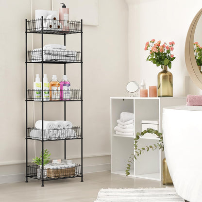 5 Tier Water Bottle Organizer Rack Metal Free Standing Water Storage Rack Beverage Holder Bottled Water Stand for Floor, Space Saver Soda Drink Shelf for Kitchen Living Room, Black
