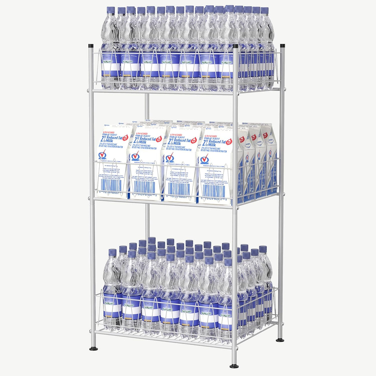 5 Tier Water Bottle Organizer Rack Metal Free Standing Water Storage Rack Beverage Holder Bottled Water Stand for Floor, Space Saver Soda Drink Shelf for Kitchen Living Room, Black