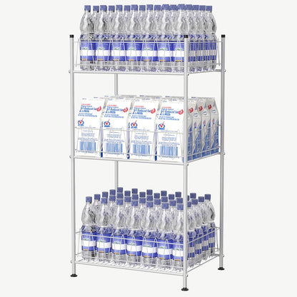 5 Tier Water Bottle Organizer Rack Metal Free Standing Water Storage Rack Beverage Holder Bottled Water Stand for Floor, Space Saver Soda Drink Shelf for Kitchen Living Room, Black