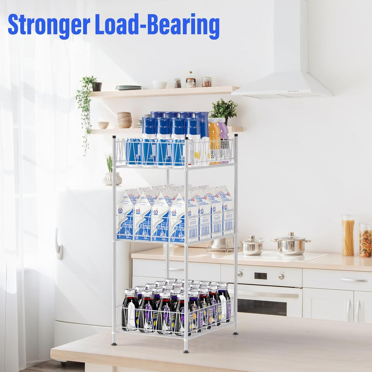 5 Tier Water Bottle Organizer Rack Metal Free Standing Water Storage Rack Beverage Holder Bottled Water Stand for Floor, Space Saver Soda Drink Shelf for Kitchen Living Room, Black