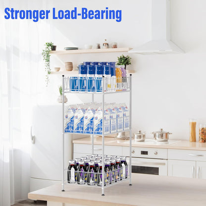 5 Tier Water Bottle Organizer Rack Metal Free Standing Water Storage Rack Beverage Holder Bottled Water Stand for Floor, Space Saver Soda Drink Shelf for Kitchen Living Room, Black