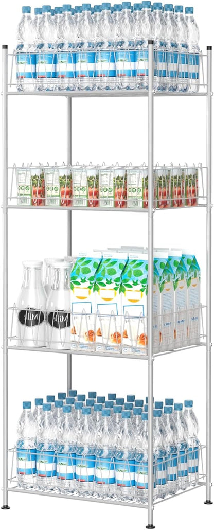 5 Tier Water Bottle Organizer Rack Metal Free Standing Water Storage Rack Beverage Holder Bottled Water Stand for Floor, Space Saver Soda Drink Shelf for Kitchen Living Room, Black