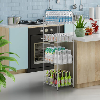 5 Tier Water Bottle Organizer Rack Metal Free Standing Water Storage Rack Beverage Holder Bottled Water Stand for Floor, Space Saver Soda Drink Shelf for Kitchen Living Room, Black