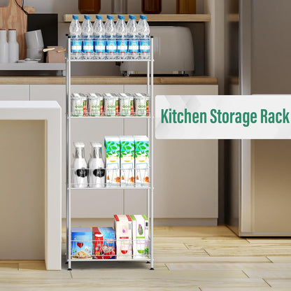 5 Tier Water Bottle Organizer Rack Metal Free Standing Water Storage Rack Beverage Holder Bottled Water Stand for Floor, Space Saver Soda Drink Shelf for Kitchen Living Room, Black