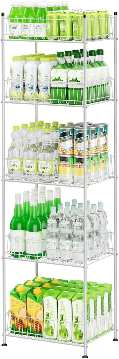5 Tier Water Bottle Organizer Rack Metal Free Standing Water Storage Rack Beverage Holder Bottled Water Stand for Floor, Space Saver Soda Drink Shelf for Kitchen Living Room, Black