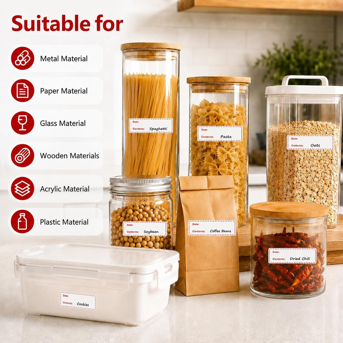 1 X 3 Inch Food Labels, Removable Freezer Labels for Kitchen, 2 Rolls 600 Pieces Date Label Stickers, Easy to Write On, No Residue