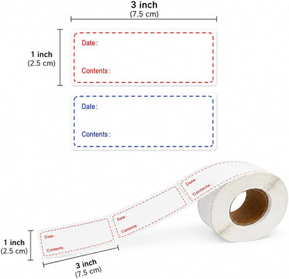 1 X 3 Inch Food Labels, Removable Freezer Labels for Kitchen, 2 Rolls 600 Pieces Date Label Stickers, Easy to Write On, No Residue