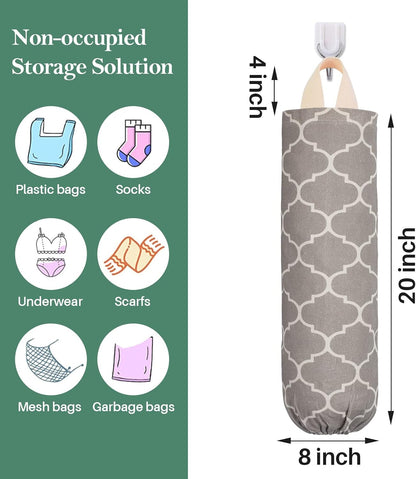 Plastic Bag Holder, Washable Grocery Bag Holder for Plastic Bags, Strong Plastic Bag Storage Dispenser with Hanging Loop, Wall Mount Trash Bag Dispenser for Home Kitchen Cabinet (Dark Grey)