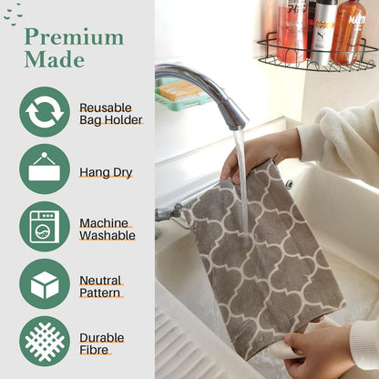 Plastic Bag Holder, Washable Grocery Bag Holder for Plastic Bags, Strong Plastic Bag Storage Dispenser with Hanging Loop, Wall Mount Trash Bag Dispenser for Home Kitchen Cabinet (Dark Grey)