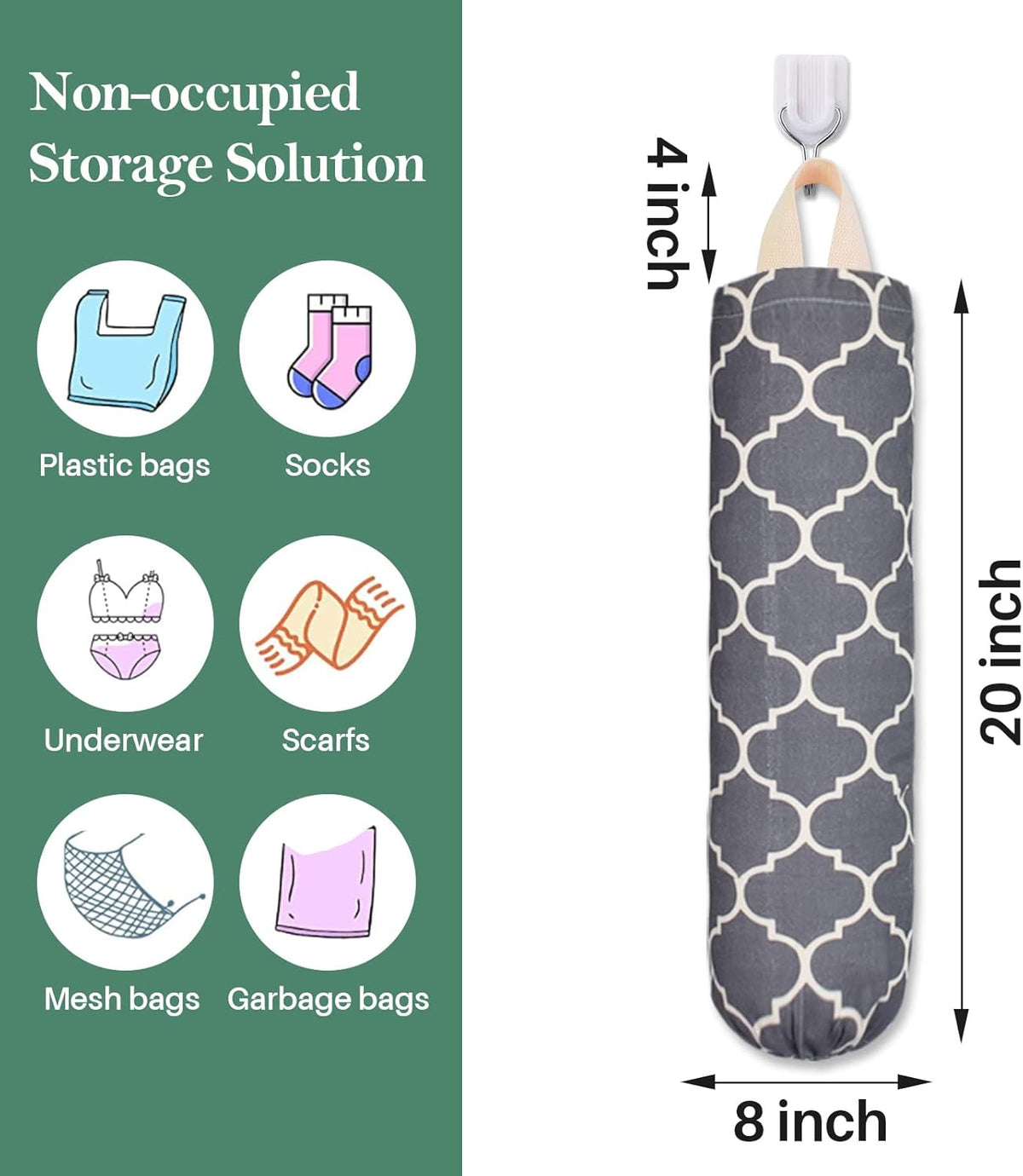 Plastic Bag Holder, Washable Grocery Bag Holder for Plastic Bags, Strong Plastic Bag Storage Dispenser with Hanging Loop, Wall Mount Trash Bag Dispenser for Home Kitchen Cabinet (Dark Grey)
