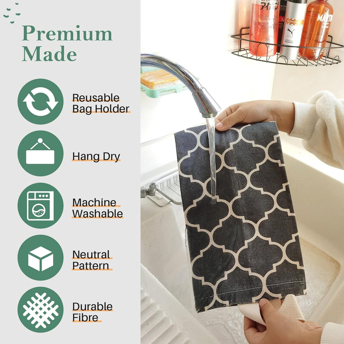 Plastic Bag Holder, Washable Grocery Bag Holder for Plastic Bags, Strong Plastic Bag Storage Dispenser with Hanging Loop, Wall Mount Trash Bag Dispenser for Home Kitchen Cabinet (Dark Grey)