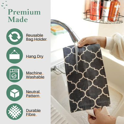 Plastic Bag Holder, Washable Grocery Bag Holder for Plastic Bags, Strong Plastic Bag Storage Dispenser with Hanging Loop, Wall Mount Trash Bag Dispenser for Home Kitchen Cabinet (Dark Grey)