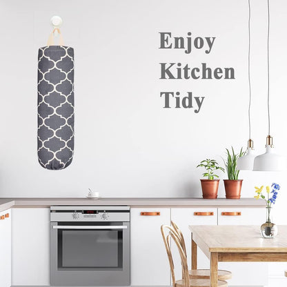 Plastic Bag Holder, Washable Grocery Bag Holder for Plastic Bags, Strong Plastic Bag Storage Dispenser with Hanging Loop, Wall Mount Trash Bag Dispenser for Home Kitchen Cabinet (Dark Grey)