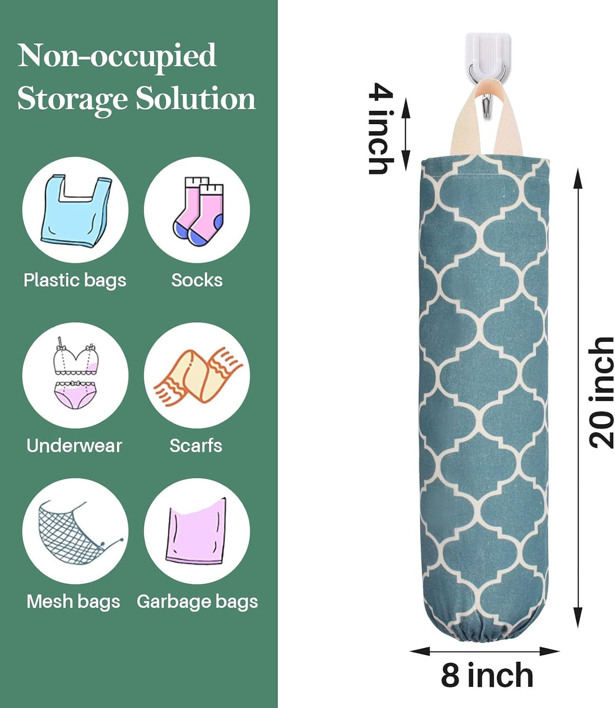Plastic Bag Holder, Washable Grocery Bag Holder for Plastic Bags, Strong Plastic Bag Storage Dispenser with Hanging Loop, Wall Mount Trash Bag Dispenser for Home Kitchen Cabinet (Dark Grey)