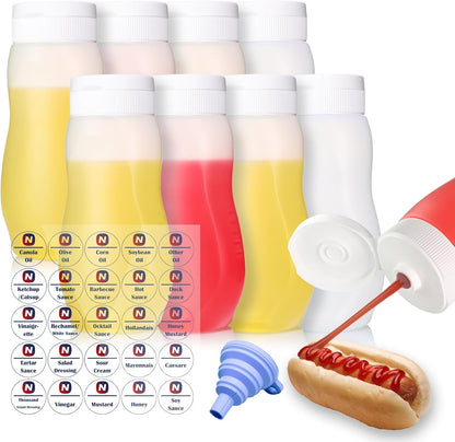 Condiment Squeeze Bottles for Ketchup Hot Sauce Liquids Oil with Caps for Condensed Milk and Mustard Salad Dressing Dispenser Clear Plastic Bottles Dressing Container HD PE BPA-free