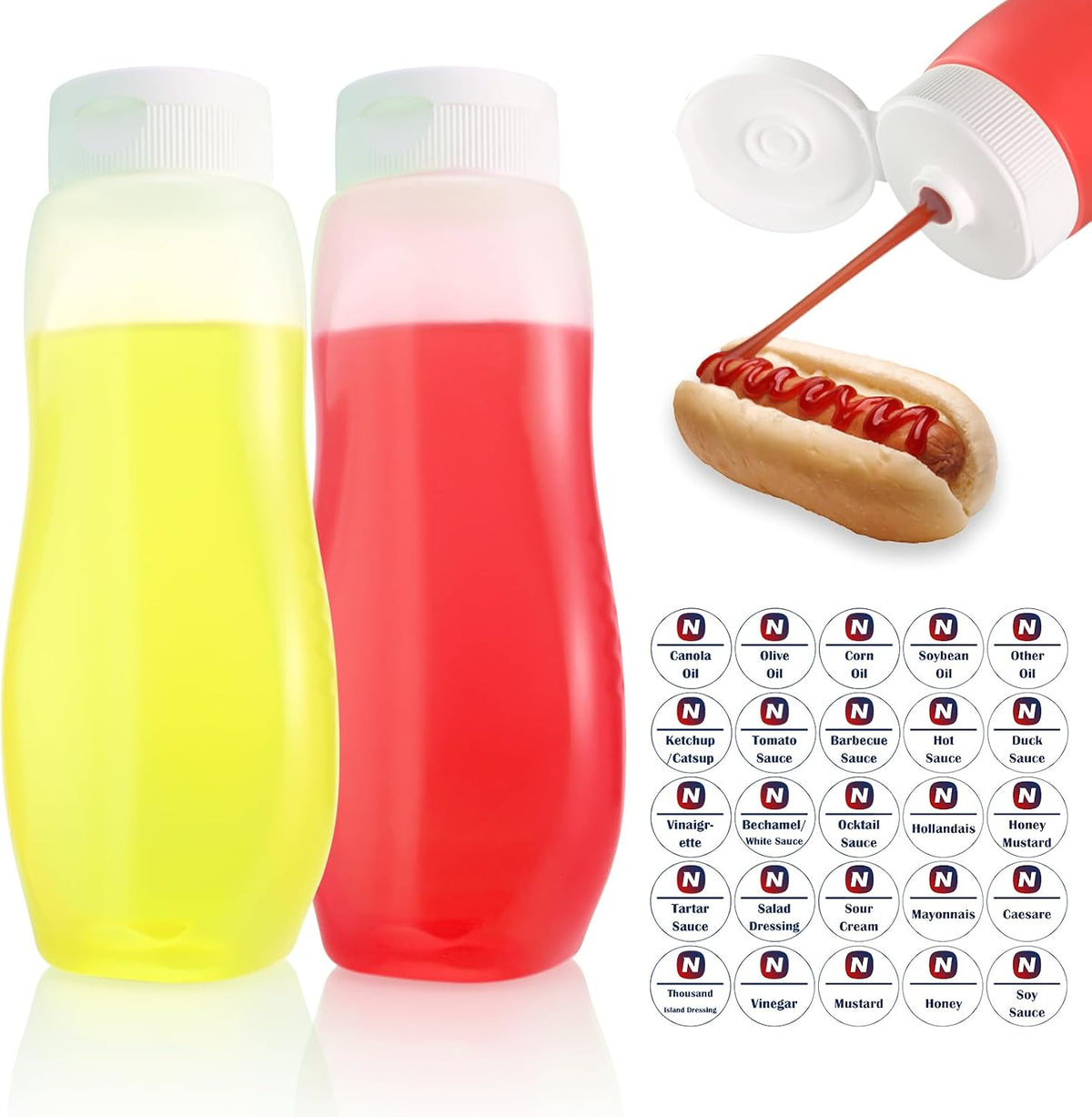 Condiment Squeeze Bottles for Ketchup Hot Sauce Liquids Oil with Caps for Condensed Milk and Mustard Salad Dressing Dispenser Clear Plastic Bottles Dressing Container HD PE BPA-free