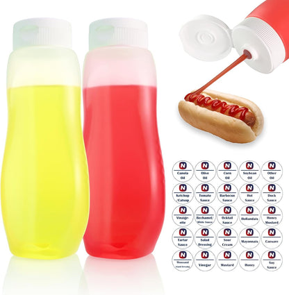 Condiment Squeeze Bottles for Ketchup Hot Sauce Liquids Oil with Caps for Condensed Milk and Mustard Salad Dressing Dispenser Clear Plastic Bottles Dressing Container HD PE BPA-free