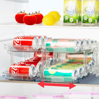 Expandable Soda Can Organizer 2 Pack, Adjustable Width Can Dispenser for Refrigerator 6.1''-9.38'' W, Drink Organizer for Fridge, Can Holder for Standard and Tall Can, Clear