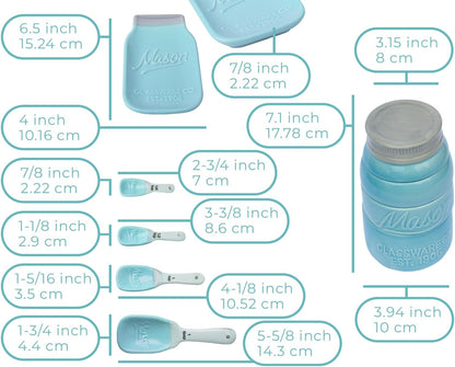 White Mason Jar Measuring Set – 4 Cups, 4 Spoons, Spoon Rest