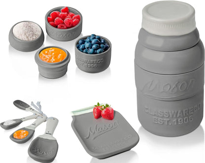 White Mason Jar Measuring Set – 4 Cups, 4 Spoons, Spoon Rest