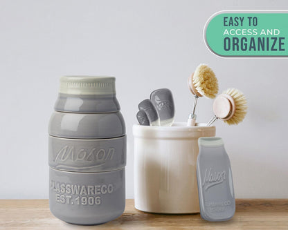 White Mason Jar Measuring Set – 4 Cups, 4 Spoons, Spoon Rest