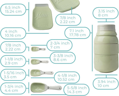 White Mason Jar Measuring Set – 4 Cups, 4 Spoons, Spoon Rest