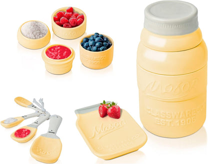 White Mason Jar Measuring Set – 4 Cups, 4 Spoons, Spoon Rest