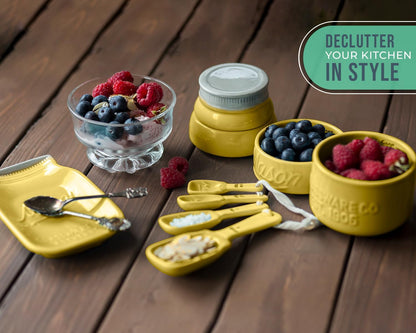 White Mason Jar Measuring Set – 4 Cups, 4 Spoons, Spoon Rest