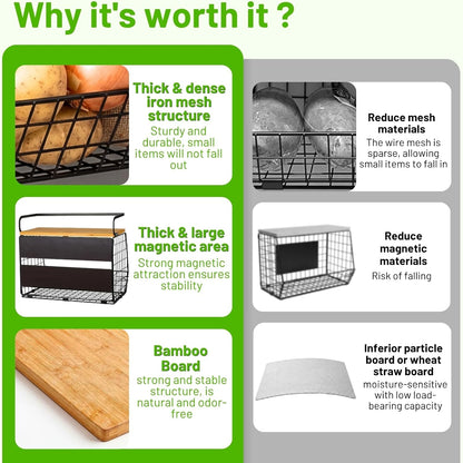 Magnetic Shelf for Fridge with Wood Lid, Fruit Potato and Onion Storage Bins, Pantry Organizers & Storage, Large Container Magnetic Spice Rack for Refrigerator, Kitchen Counter, Cabinet