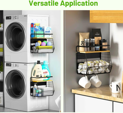 Magnetic Shelf for Fridge with Wood Lid, Fruit Potato and Onion Storage Bins, Pantry Organizers & Storage, Large Container Magnetic Spice Rack for Refrigerator, Kitchen Counter, Cabinet