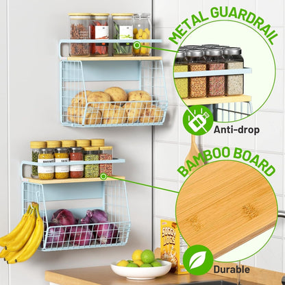 Magnetic Shelf for Fridge with Wood Lid, Fruit Potato and Onion Storage Bins, Pantry Organizers & Storage, Large Container Magnetic Spice Rack for Refrigerator, Kitchen Counter, Cabinet