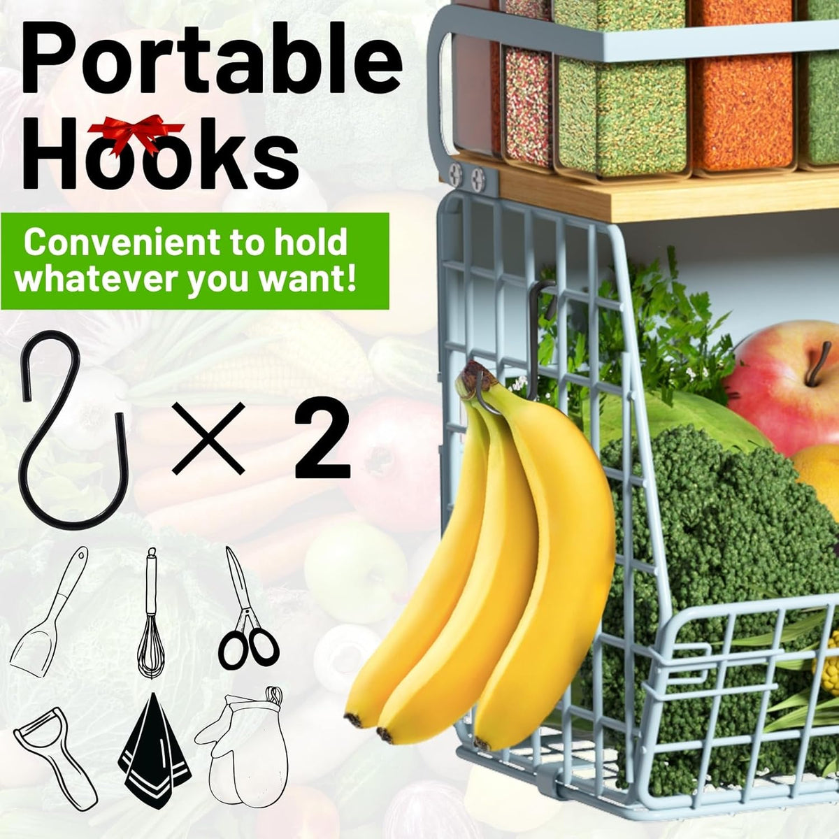 Magnetic Shelf for Fridge with Wood Lid, Fruit Potato and Onion Storage Bins, Pantry Organizers & Storage, Large Container Magnetic Spice Rack for Refrigerator, Kitchen Counter, Cabinet