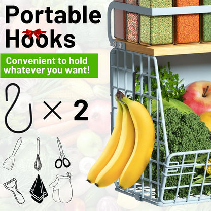Magnetic Shelf for Fridge with Wood Lid, Fruit Potato and Onion Storage Bins, Pantry Organizers & Storage, Large Container Magnetic Spice Rack for Refrigerator, Kitchen Counter, Cabinet