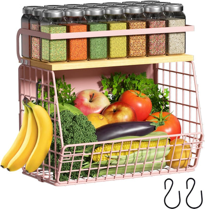 Magnetic Shelf for Fridge with Wood Lid, Fruit Potato and Onion Storage Bins, Pantry Organizers & Storage, Large Container Magnetic Spice Rack for Refrigerator, Kitchen Counter, Cabinet