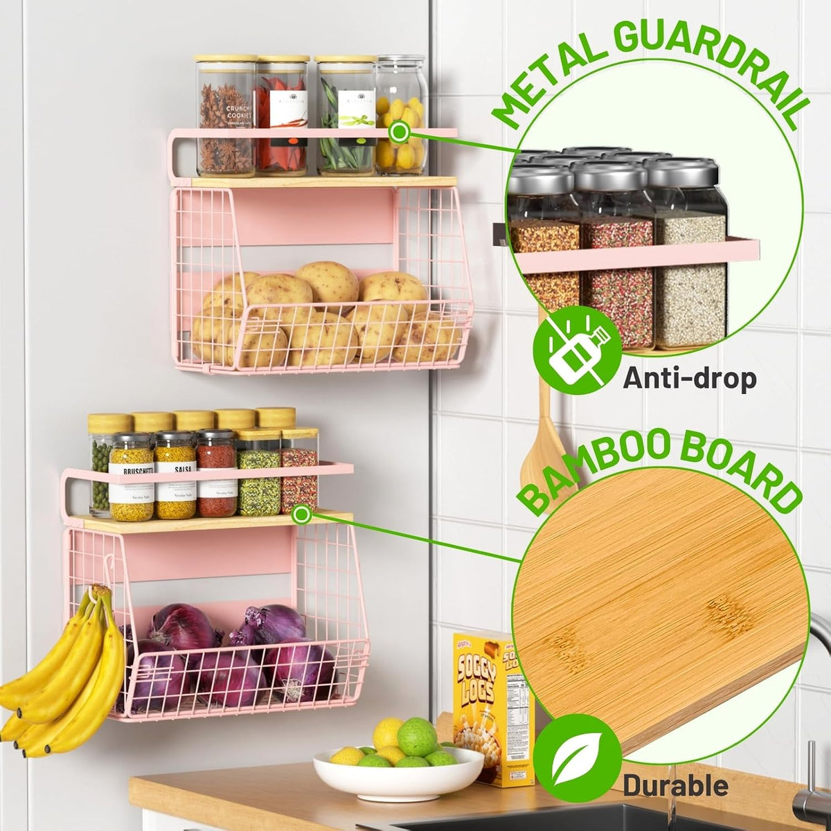 Magnetic Shelf for Fridge with Wood Lid, Fruit Potato and Onion Storage Bins, Pantry Organizers & Storage, Large Container Magnetic Spice Rack for Refrigerator, Kitchen Counter, Cabinet