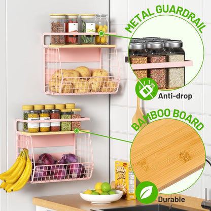 Magnetic Shelf for Fridge with Wood Lid, Fruit Potato and Onion Storage Bins, Pantry Organizers & Storage, Large Container Magnetic Spice Rack for Refrigerator, Kitchen Counter, Cabinet