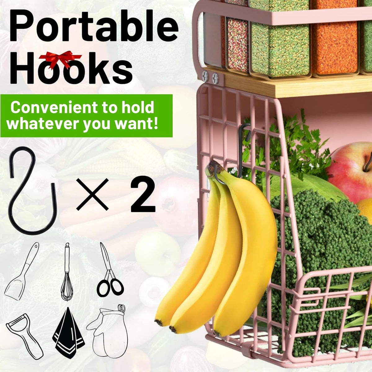 Magnetic Shelf for Fridge with Wood Lid, Fruit Potato and Onion Storage Bins, Pantry Organizers & Storage, Large Container Magnetic Spice Rack for Refrigerator, Kitchen Counter, Cabinet