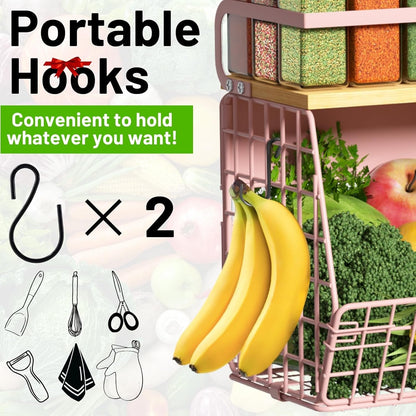 Magnetic Shelf for Fridge with Wood Lid, Fruit Potato and Onion Storage Bins, Pantry Organizers & Storage, Large Container Magnetic Spice Rack for Refrigerator, Kitchen Counter, Cabinet