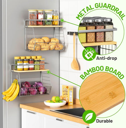 Magnetic Shelf for Fridge with Wood Lid, Fruit Potato and Onion Storage Bins, Pantry Organizers & Storage, Large Container Magnetic Spice Rack for Refrigerator, Kitchen Counter, Cabinet