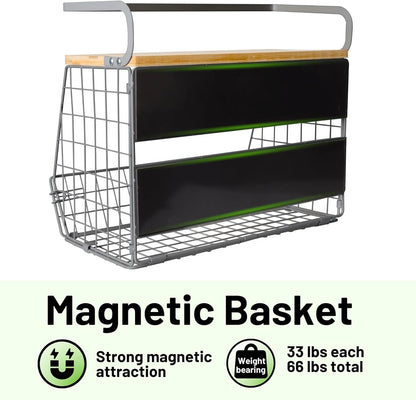 Magnetic Shelf for Fridge with Wood Lid, Fruit Potato and Onion Storage Bins, Pantry Organizers & Storage, Large Container Magnetic Spice Rack for Refrigerator, Kitchen Counter, Cabinet