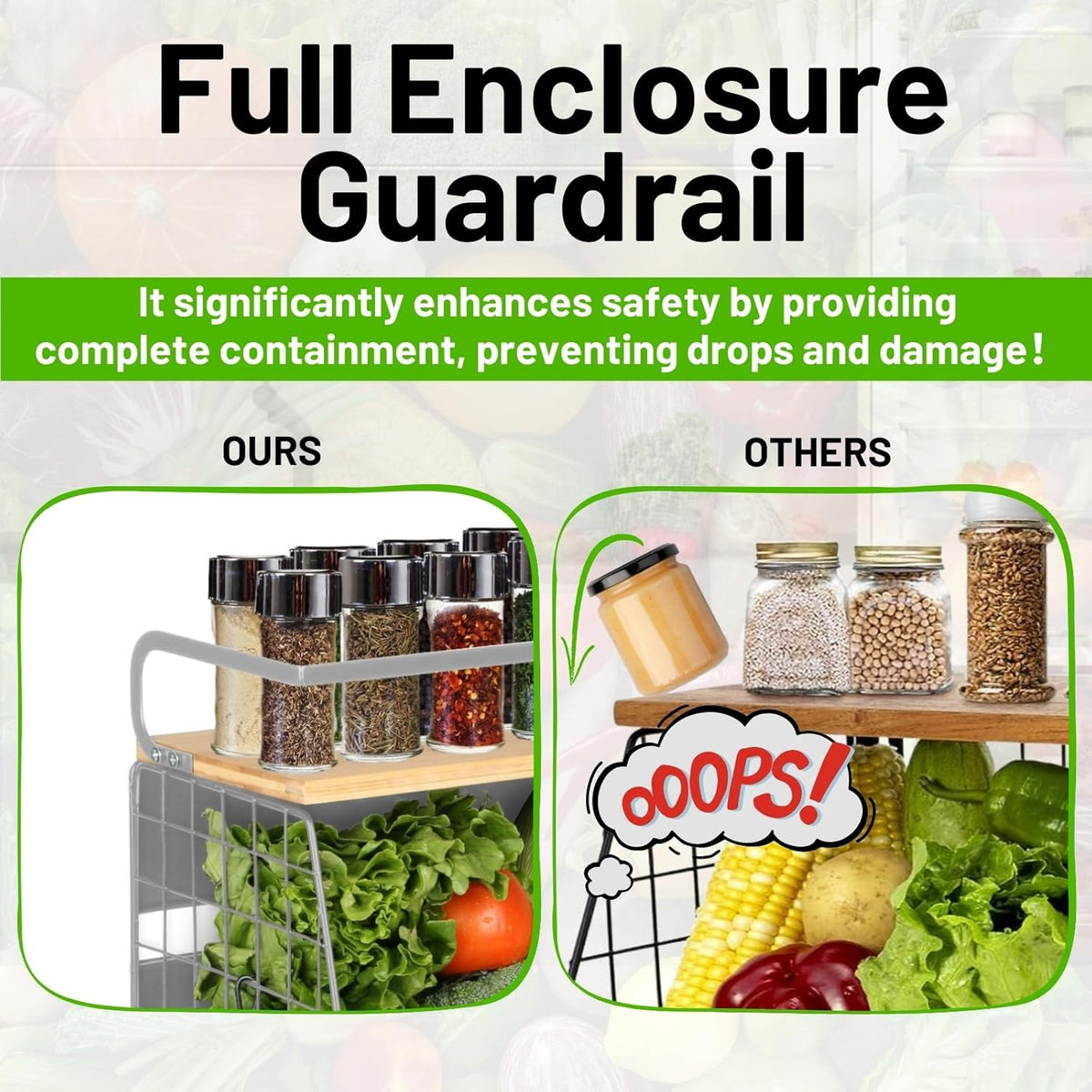 Magnetic Shelf for Fridge with Wood Lid, Fruit Potato and Onion Storage Bins, Pantry Organizers & Storage, Large Container Magnetic Spice Rack for Refrigerator, Kitchen Counter, Cabinet