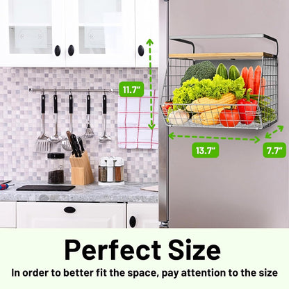Magnetic Shelf for Fridge with Wood Lid, Fruit Potato and Onion Storage Bins, Pantry Organizers & Storage, Large Container Magnetic Spice Rack for Refrigerator, Kitchen Counter, Cabinet
