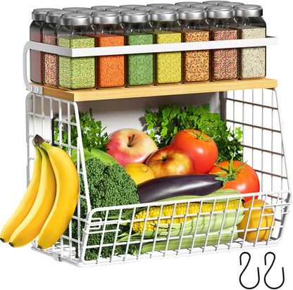 Magnetic Shelf for Fridge with Wood Lid, Fruit Potato and Onion Storage Bins, Pantry Organizers & Storage, Large Container Magnetic Spice Rack for Refrigerator, Kitchen Counter, Cabinet