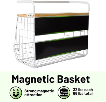 Magnetic Shelf for Fridge with Wood Lid, Fruit Potato and Onion Storage Bins, Pantry Organizers & Storage, Large Container Magnetic Spice Rack for Refrigerator, Kitchen Counter, Cabinet
