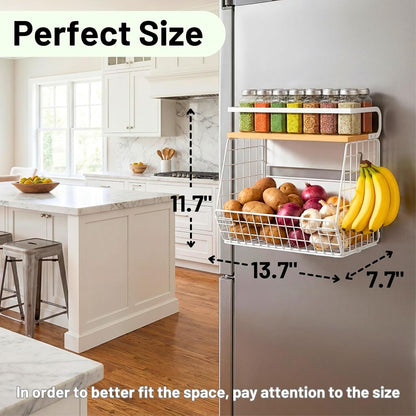 Magnetic Shelf for Fridge with Wood Lid, Fruit Potato and Onion Storage Bins, Pantry Organizers & Storage, Large Container Magnetic Spice Rack for Refrigerator, Kitchen Counter, Cabinet