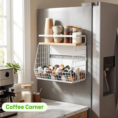 Magnetic Shelf for Fridge with Wood Lid, Fruit Potato and Onion Storage Bins, Pantry Organizers & Storage, Large Container Magnetic Spice Rack for Refrigerator, Kitchen Counter, Cabinet